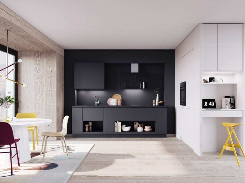 PKC-004-Modern Two-line kitchen cabinet in graphite and satin-Parlun