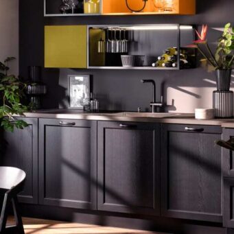 PKC-0046-Modern Two-line kitchen cabinet in black-Parlun (1)