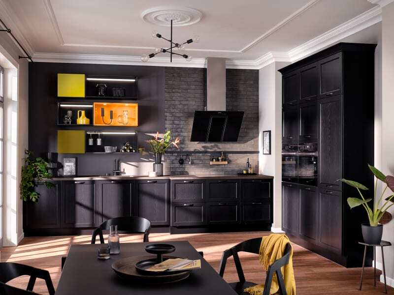 PKC-0046-Modern Two-line kitchen cabinet in black-Parlun (4)