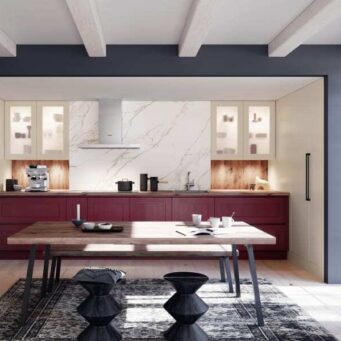 PKC-0057-Underground kitchen cabinet in Burgundy and Crema magnolia-Parlun (1)
