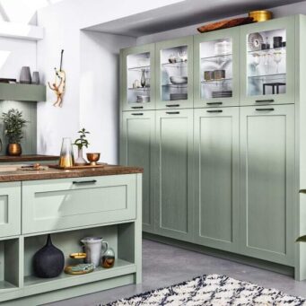 PKC-0062-Warm and homely open kitchen cabinet in pastel green-Parlun (3)