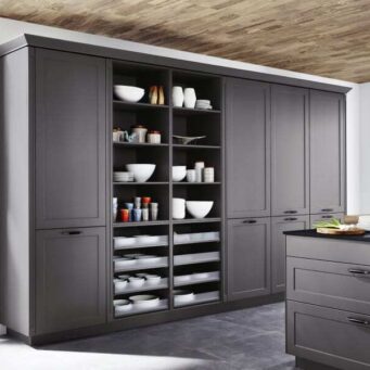PKC-0090-Modern open kitchen cabinet in slate grey-Parlun (1)