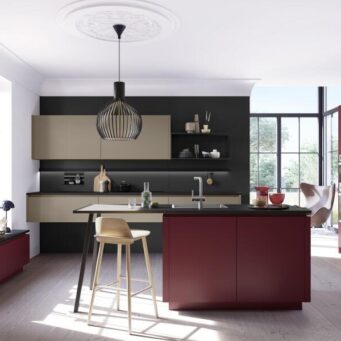 PKC-0098-Modern open kitchen cabinet in burgundy and natural umbra-Parlun (2)