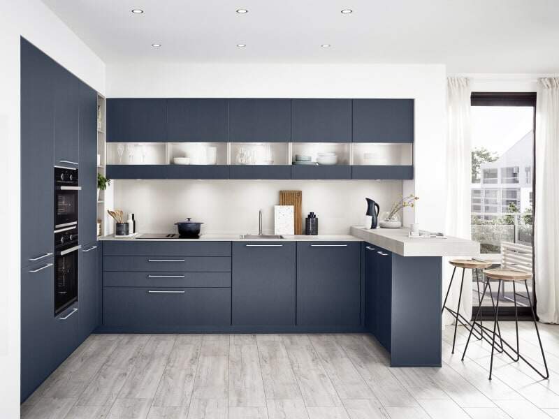 PKC-0117-Modern and Minimalist Fjord blue underground kitchen cabinet -Parlun (1)