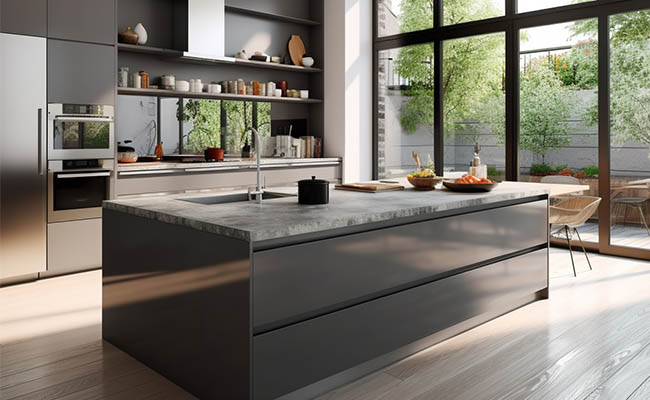 Dark anthracite grey kitchen cabinets