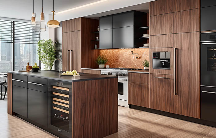 Wood-look kitchen cabinets