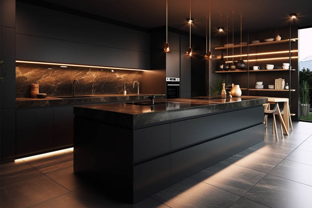 black modern kitchen cabinets