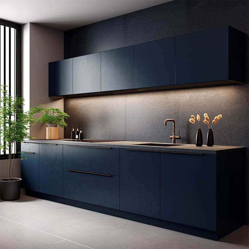 Coastal Chic: Blue Flat Panel Kitchen Cabinets-7