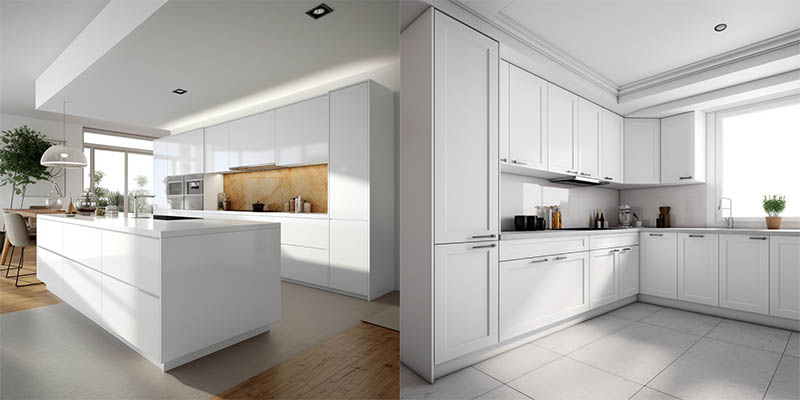 matte and gloss white kitchen cabinets