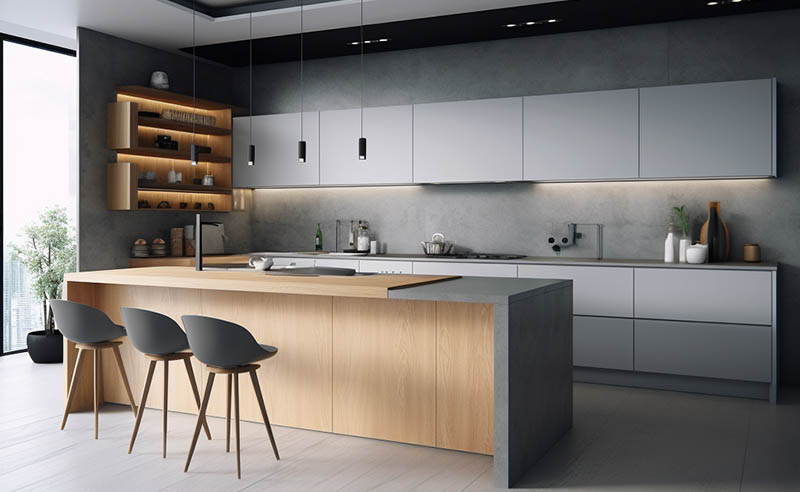 simple design modern gray kitchen cabinets