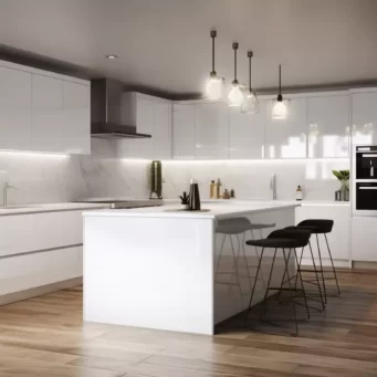 Elegance Reimagined: Modern High Gloss White Kitchen Cabinets-5