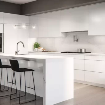 Contemporary Charm: Modern White Flat Panel Kitchen Cabinets-5