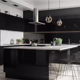 Urban Chic: Black Flat Panel Kitchen Cabinets