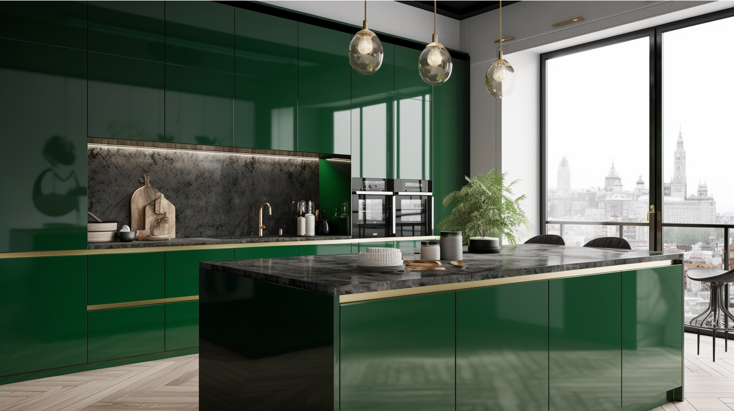 Emerald Elegance: Green High Gloss Kitchen Cabinets for a Luxe Look ...