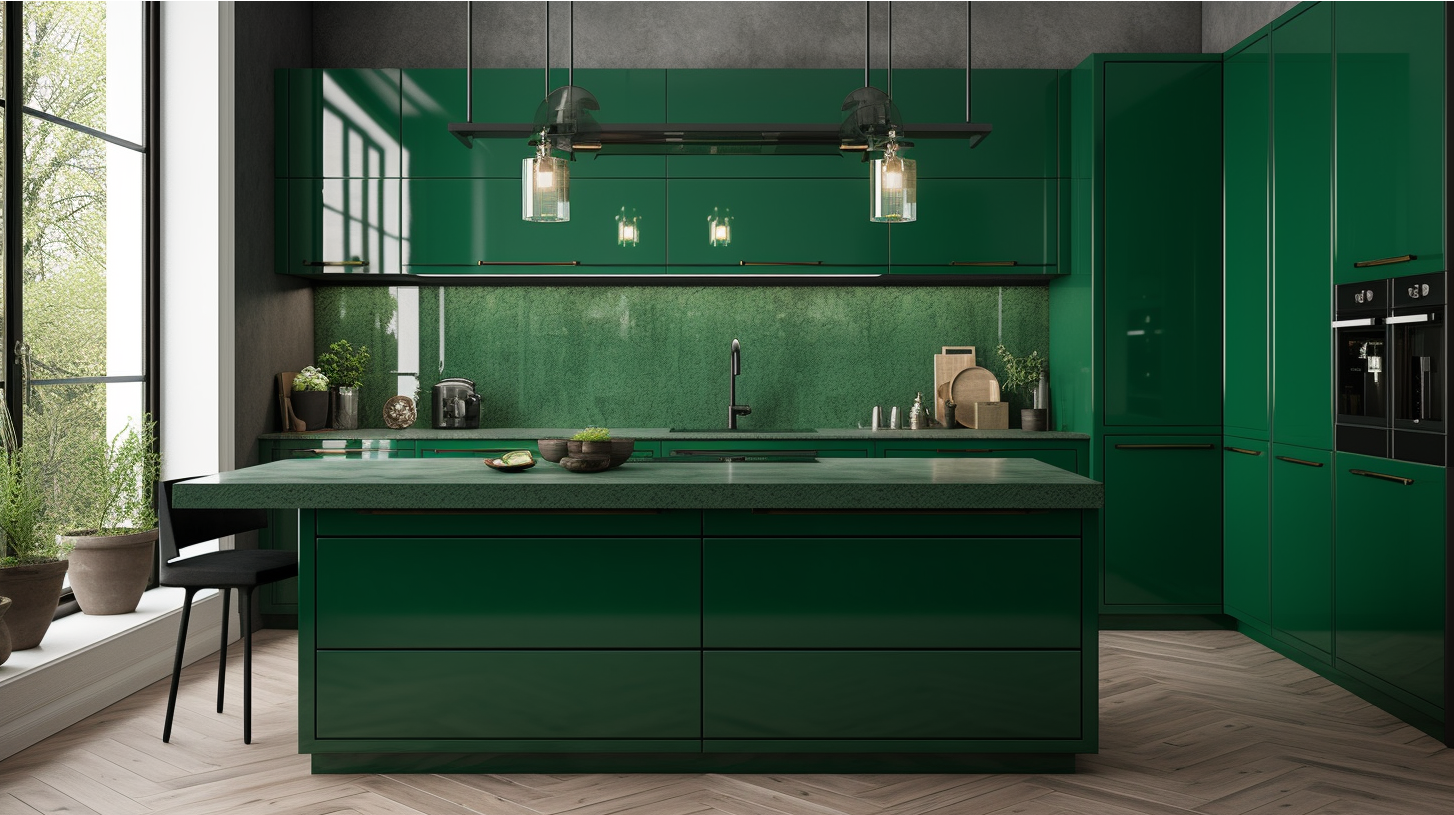 Emerald Elegance Green High Gloss Kitchen Cabinets for a Luxe Look (2)