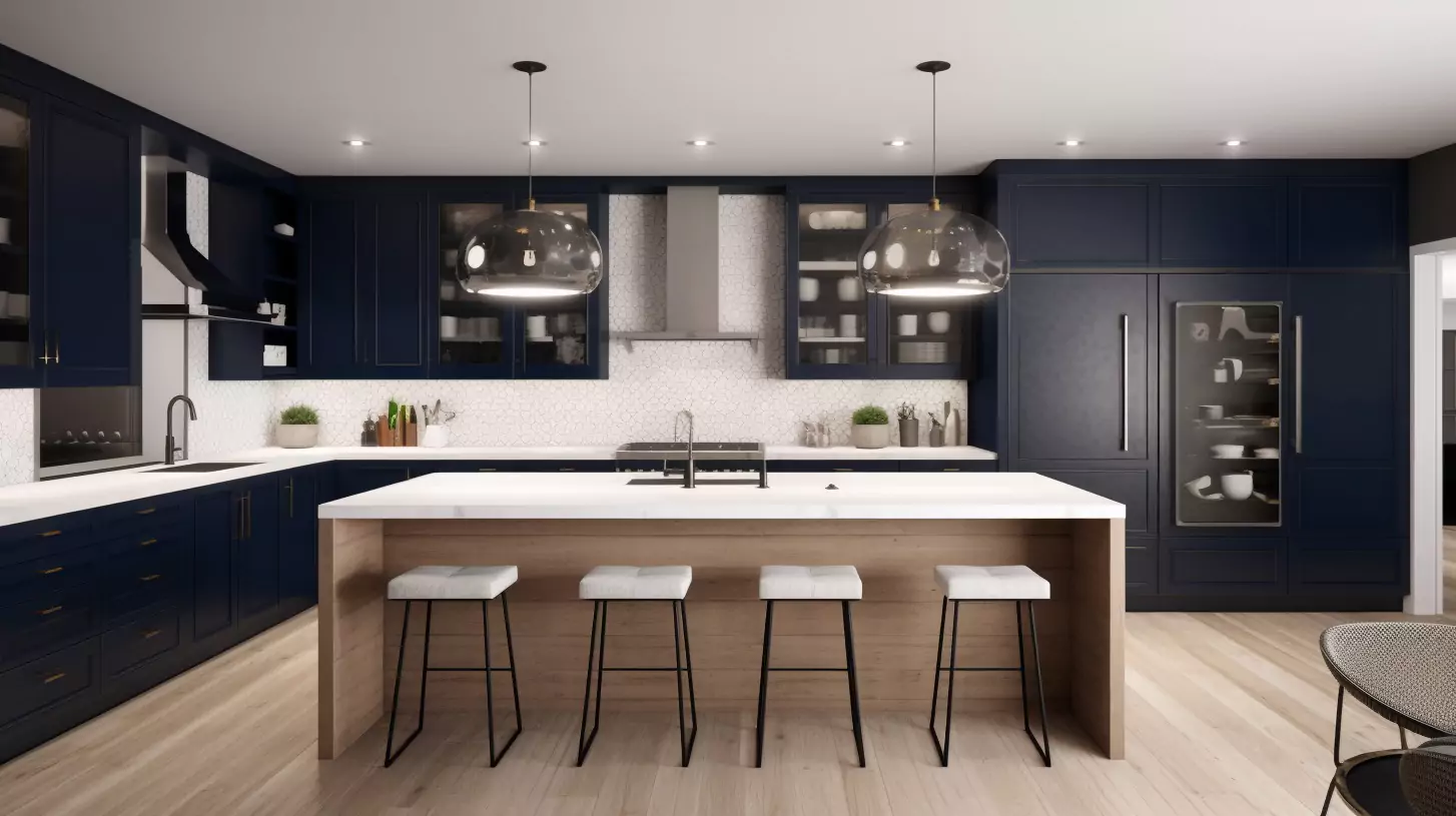 Maritime Oak Harmony Navy Blue Kitchen with Oak Parlun