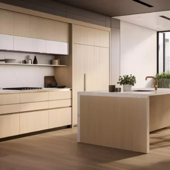 Pristine Class: White Oak Flat Panel Kitchen Cabinets - Parlun