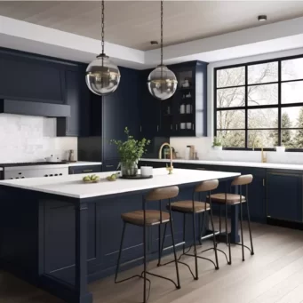 Timeless Beauty: Navy Blue Kitchen Cabinets with White Countertops - Parlun