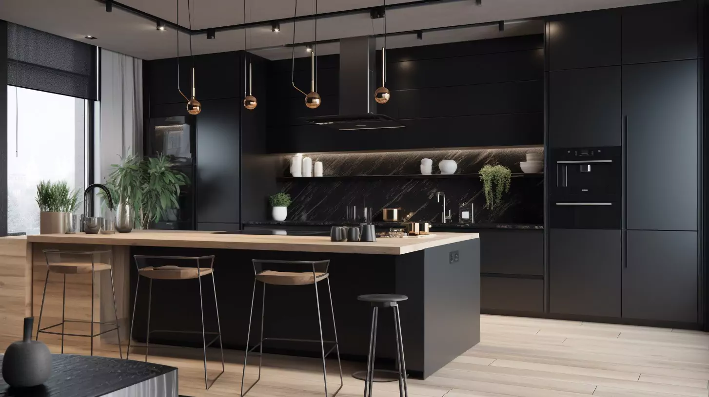 Contemporary Charm: Modern Matte Black Kitchen Cabinets Redefined