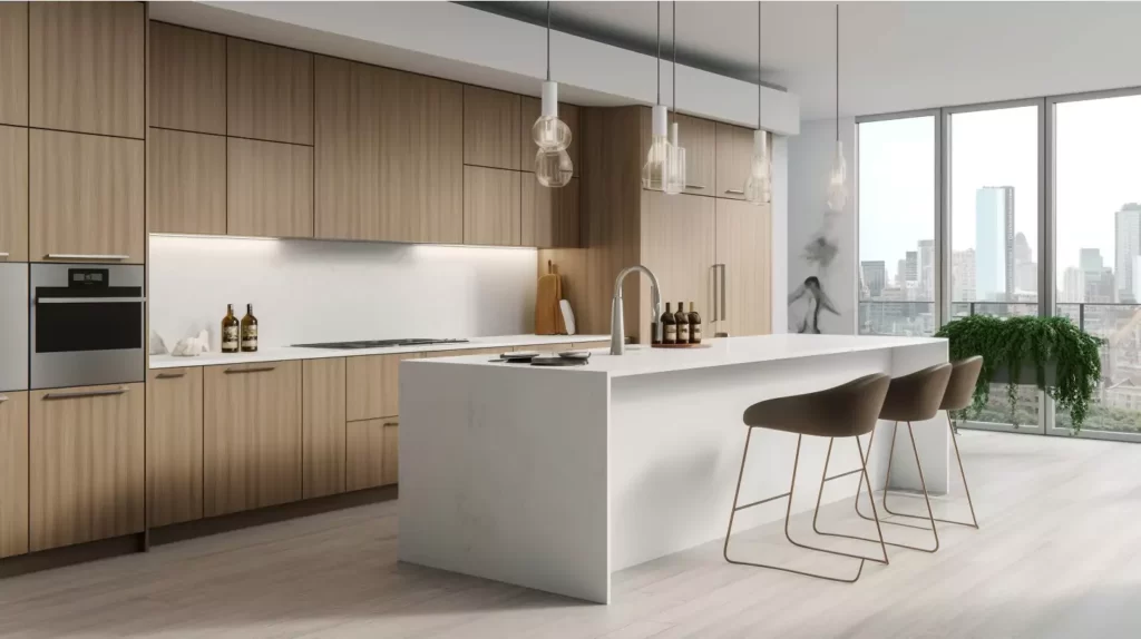 ultra contemporary european frameless kitchen cabinets with pure white island
