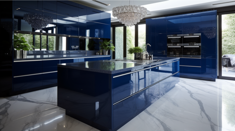 Sapphire Shine Modern High Gloss Blue Kitchen Cabinets (1)