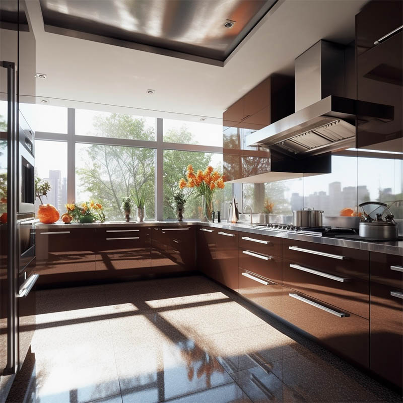 dark brown high gloss kitchen cabinets