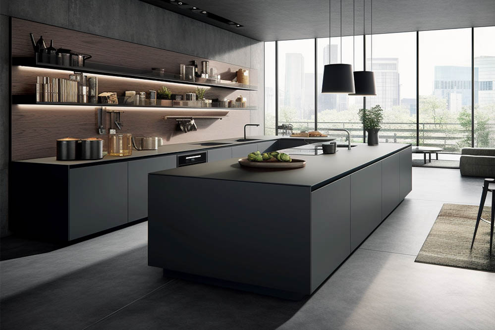 dark grey bespoke kitchen cabinets