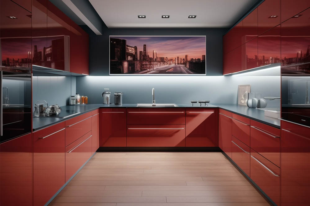 red high gloss cabinets kitchen