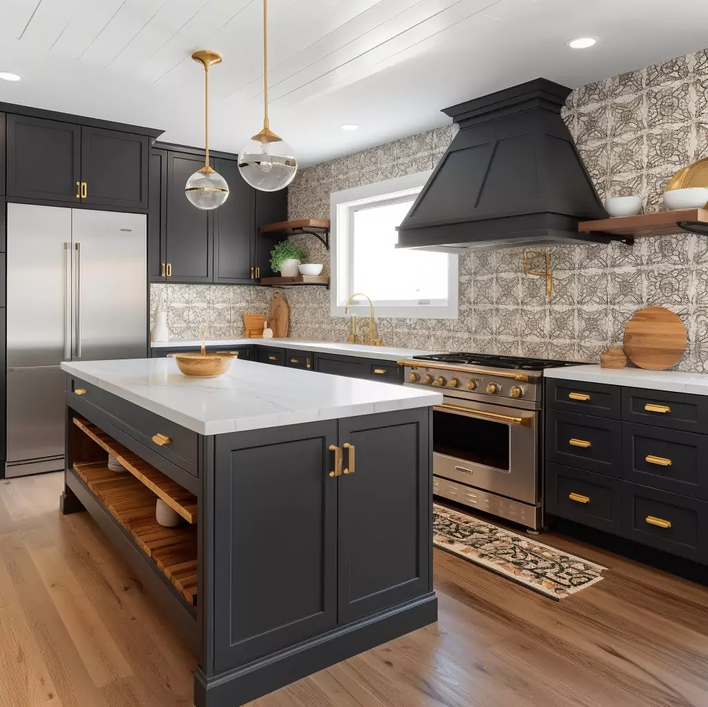 Southwestern Kitchen with Sleek Mosaic Backsplash and Dark Shaker Cabinets