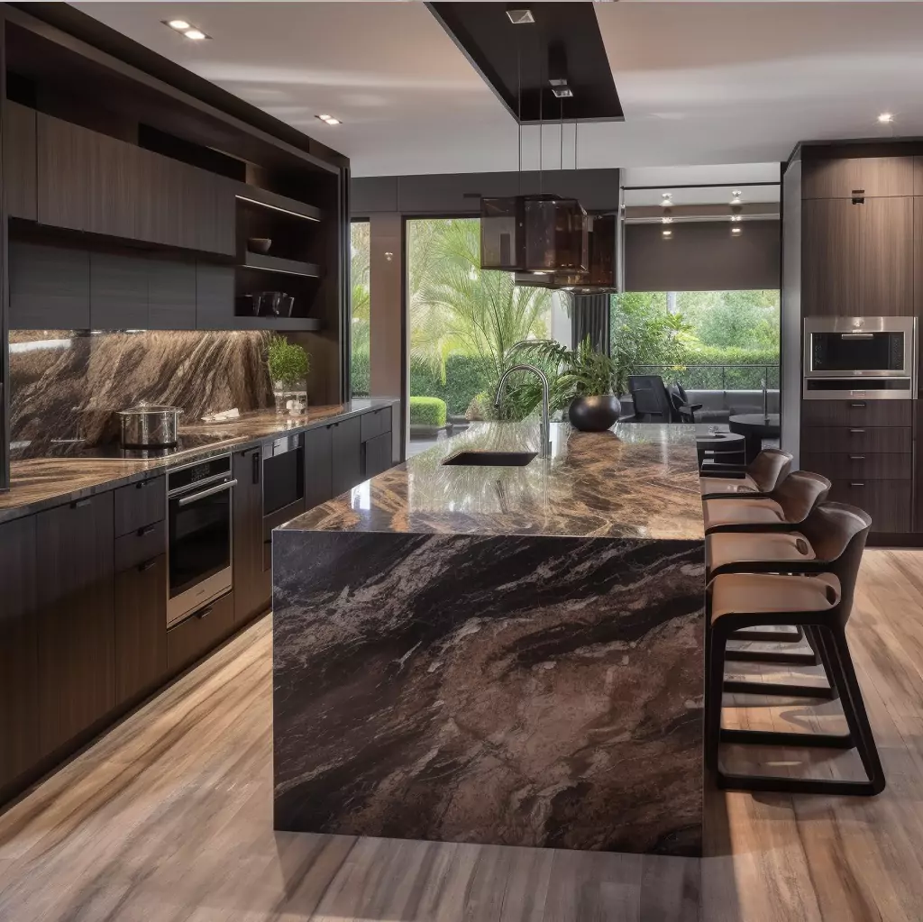Exquisite & High-end Kitchen with Quartzite Countertop and Brown Cabinets Exquisite & High-end Kitchen with Quartzite Countertop and Brown Cabinets