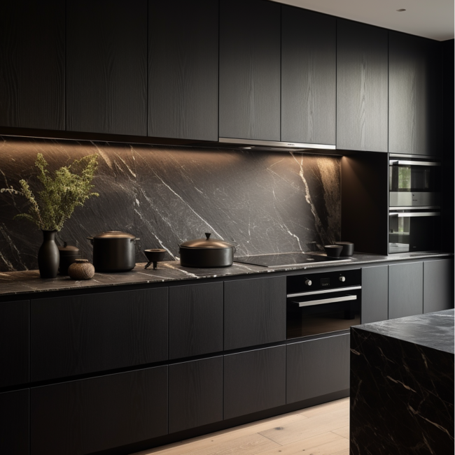 Black Wood Kitchen Cabinets With Refined Grains - Parlun