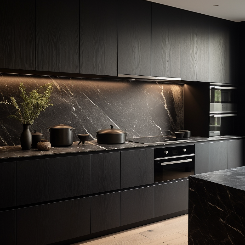 Black Wood Kitchen Cabinets With Refined Grains