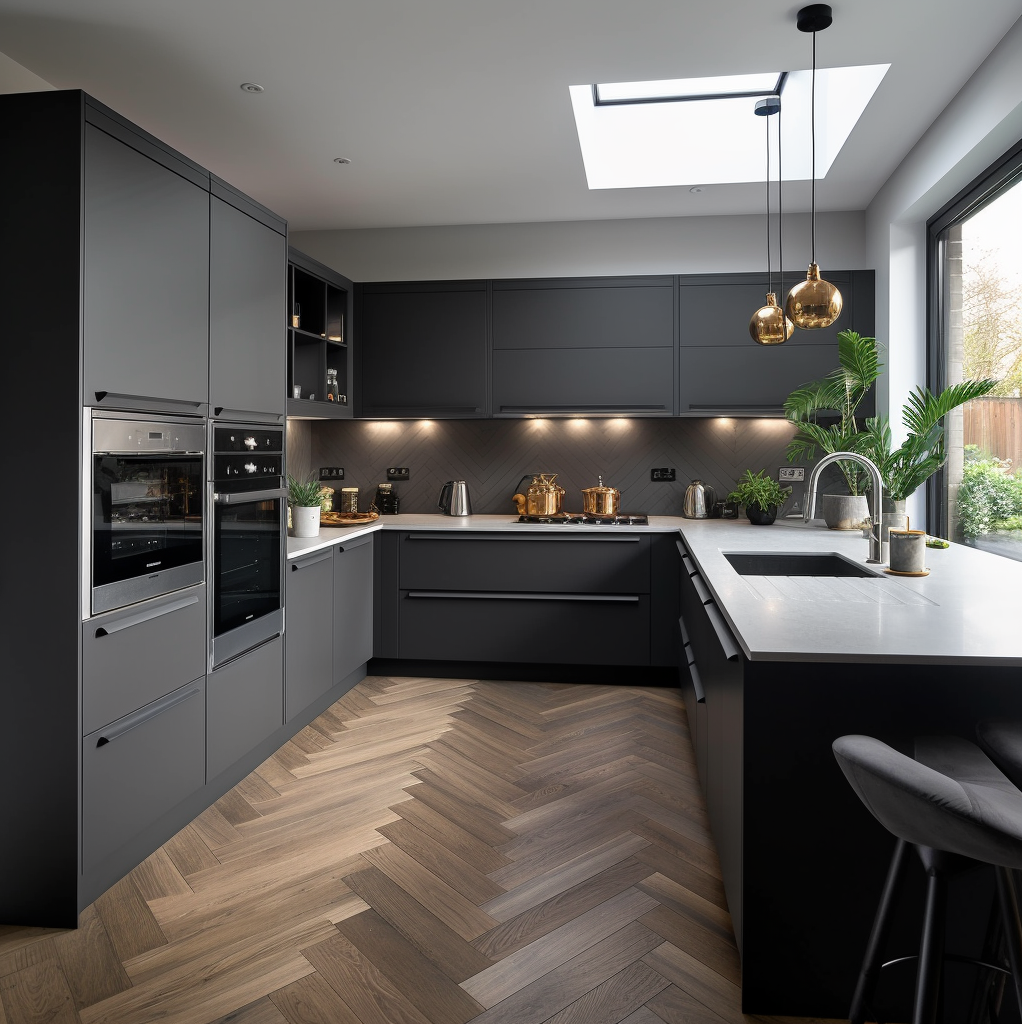 Dark Grey Flat-panel Kitchen Cabinets