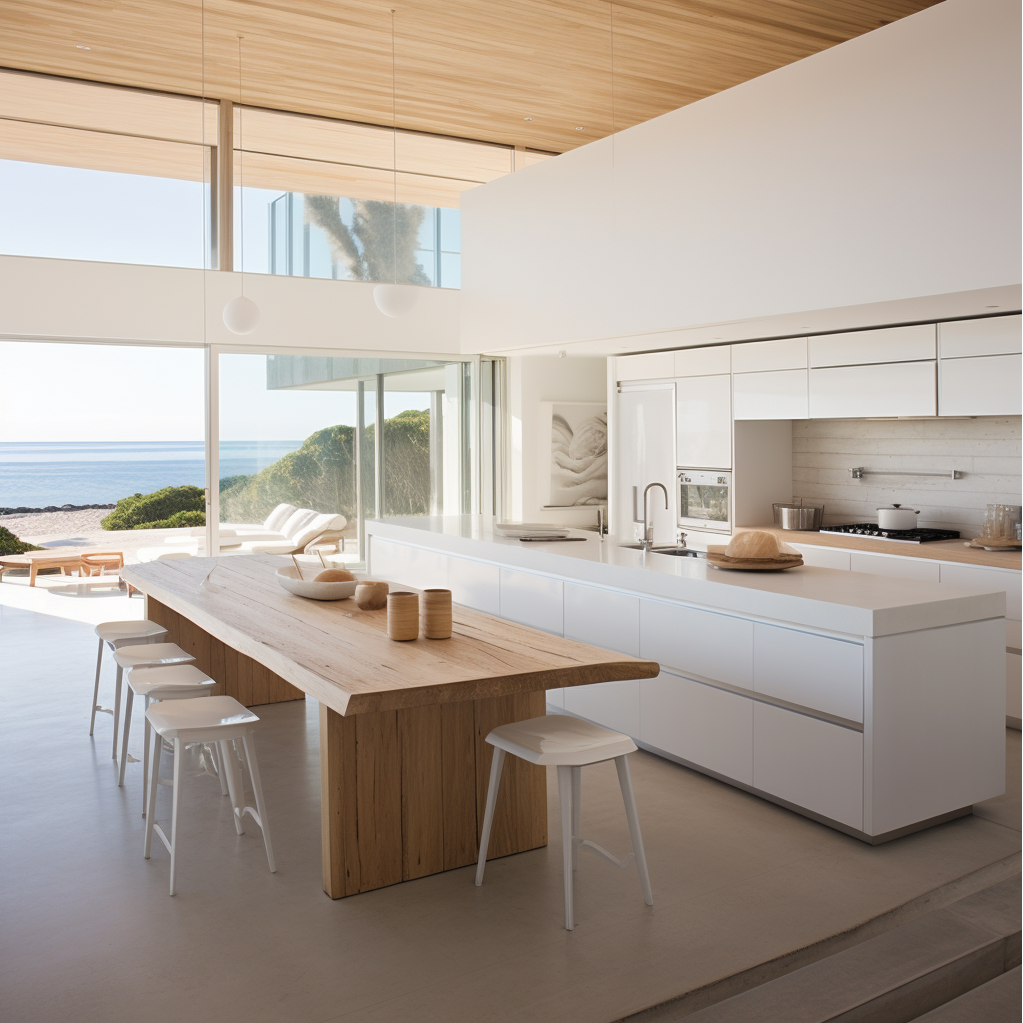 Modern White Kitchen Cabinets In A Beach House