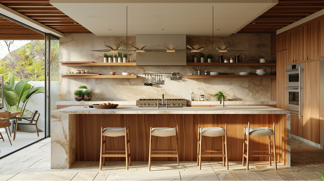 Vertical Striped Wood Flat Panel Kitchen Cabinets