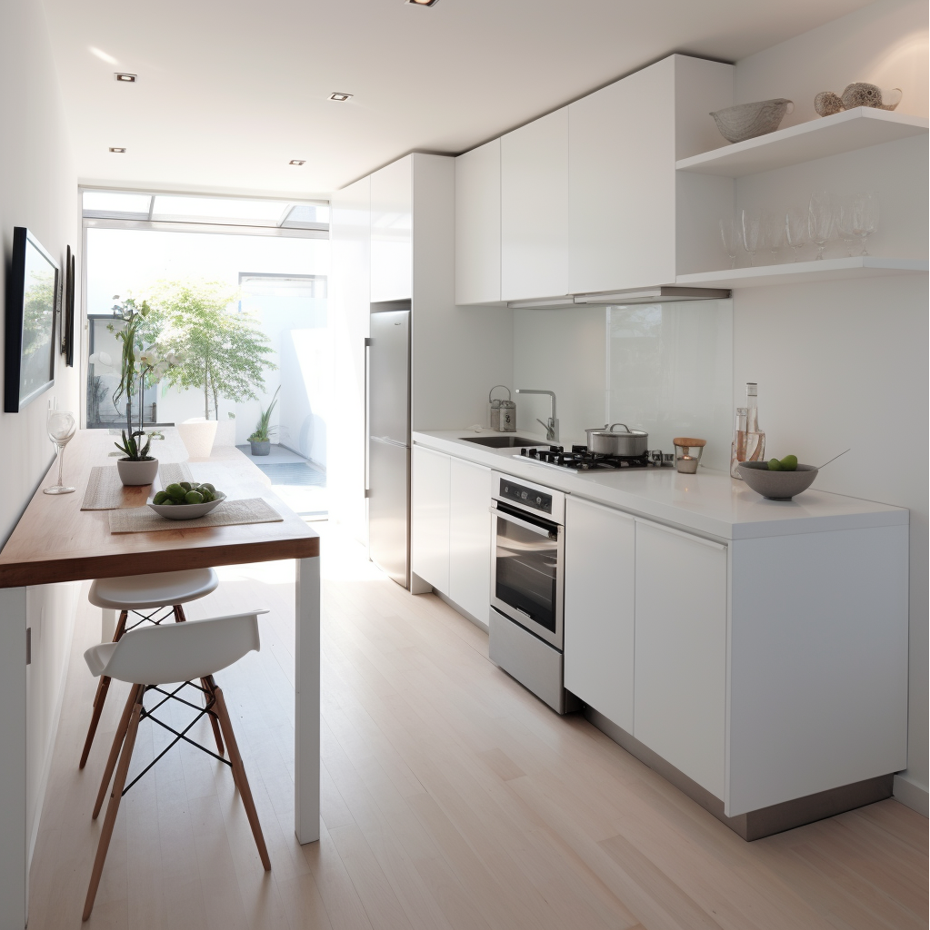 White Kitchen Cabinets In A Modern Galley