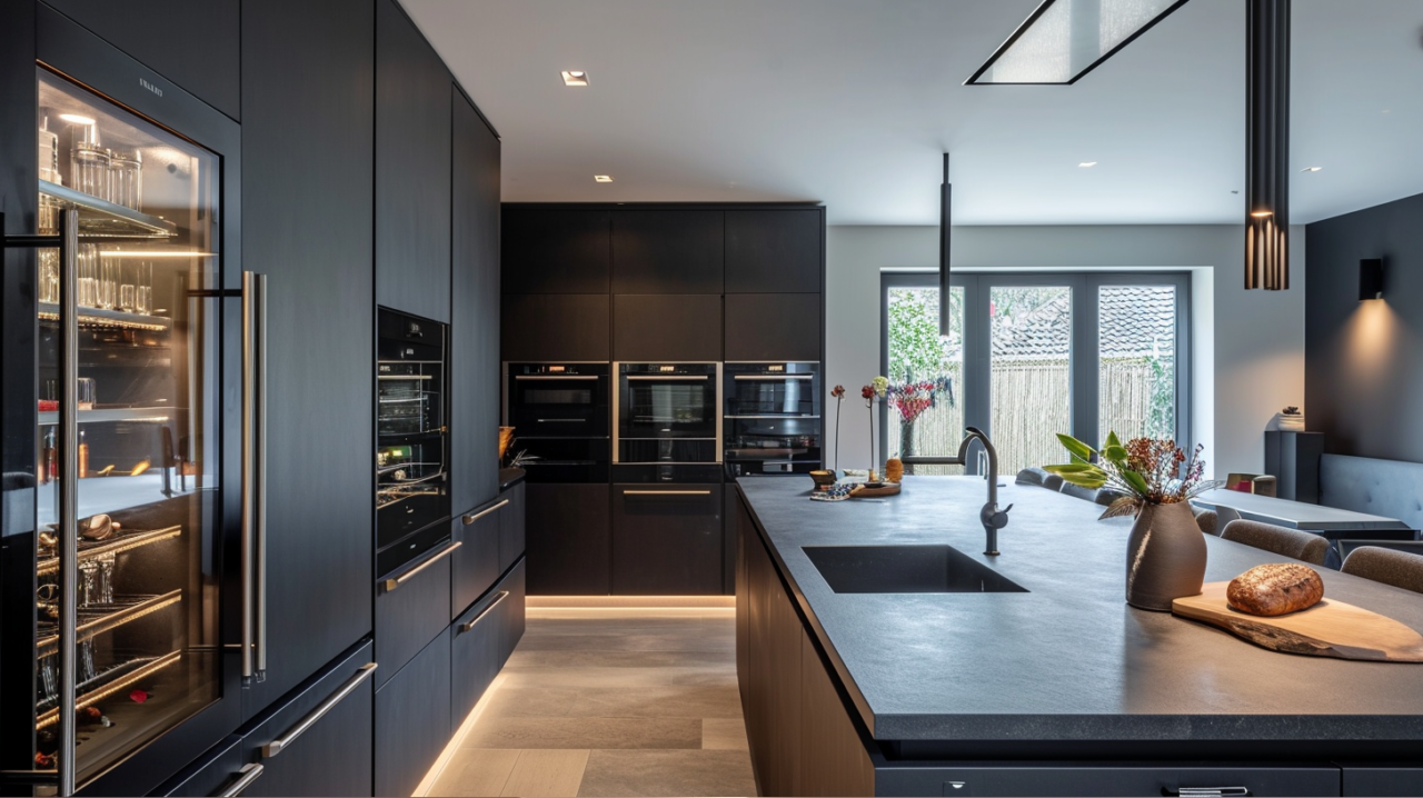 Bespoke Kitchen Cabinets In Matte Anthracite In A Flat-panel Style