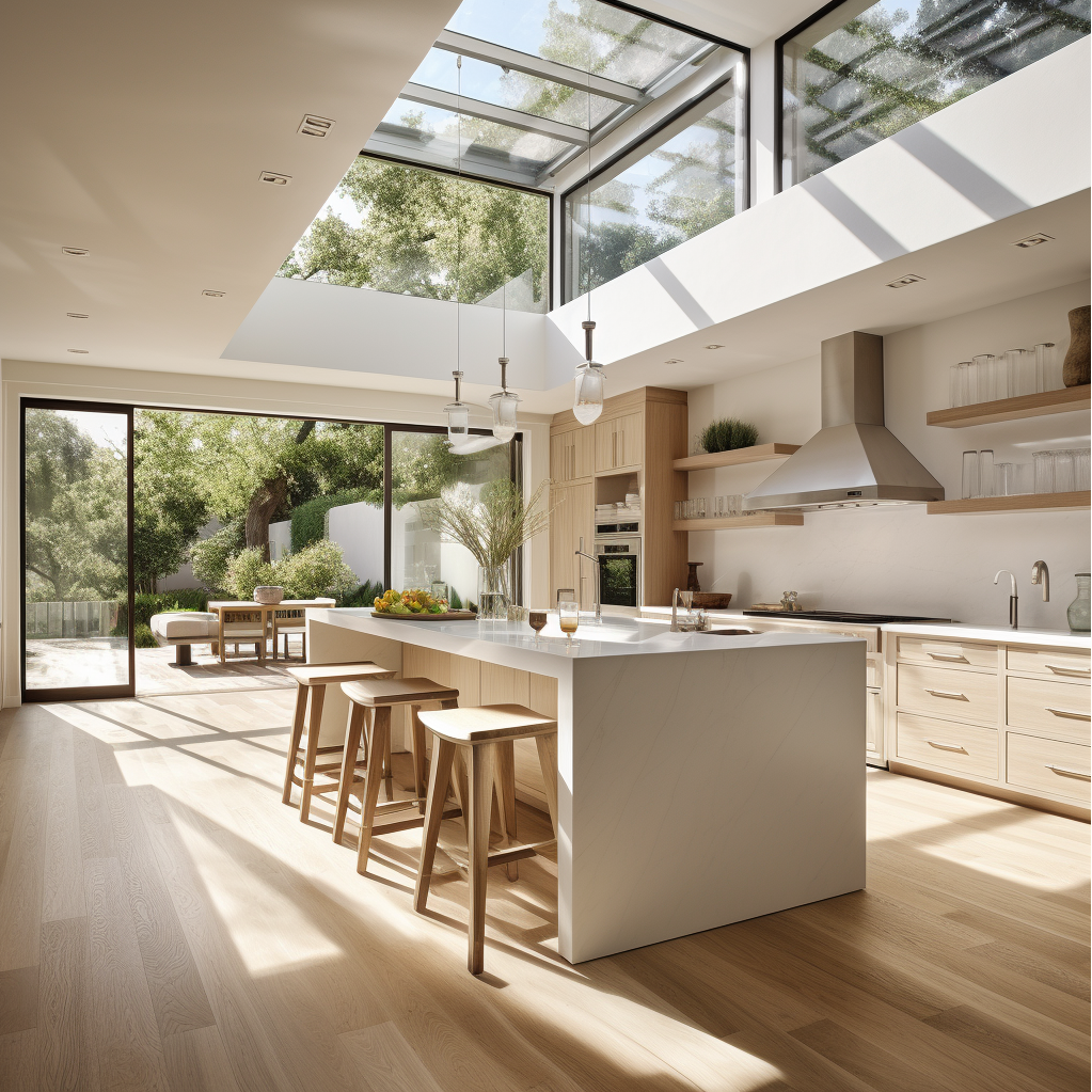 Contemporary Kitchen Cabinets Bathed In Sunlight