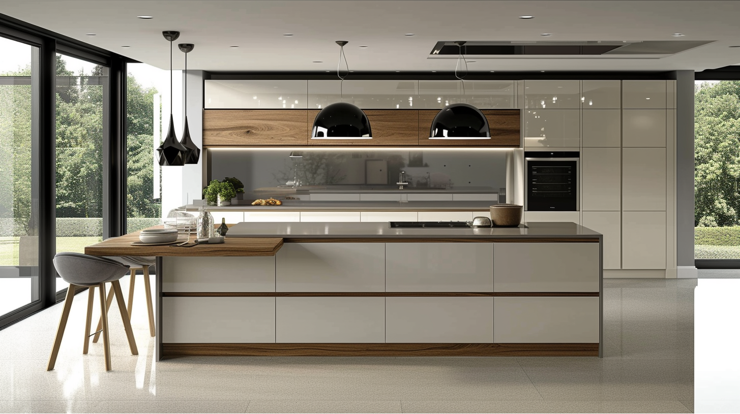 Creamy Handleless Kitchen Cabinets With A High Gloss Finish Creamy Handleless Kitchen Cabinets With A High Gloss Finish