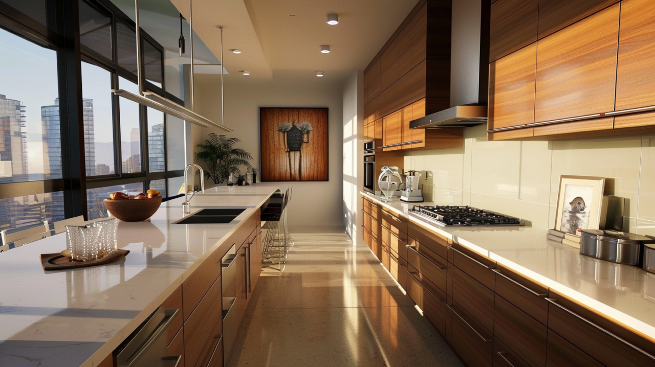Frameless Honey Oak Kitchen Cabinets With Elongated Pulls