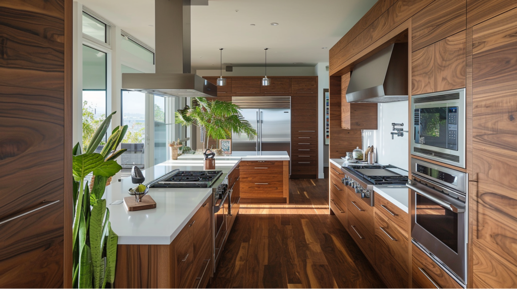 Modern Walnut Kitchen Cabinets Go With White Quartz Countertops - Parlun