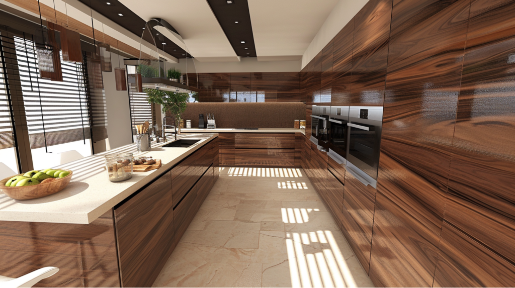 Modern Walnut Kitchen Cabinets With Invisible Handles