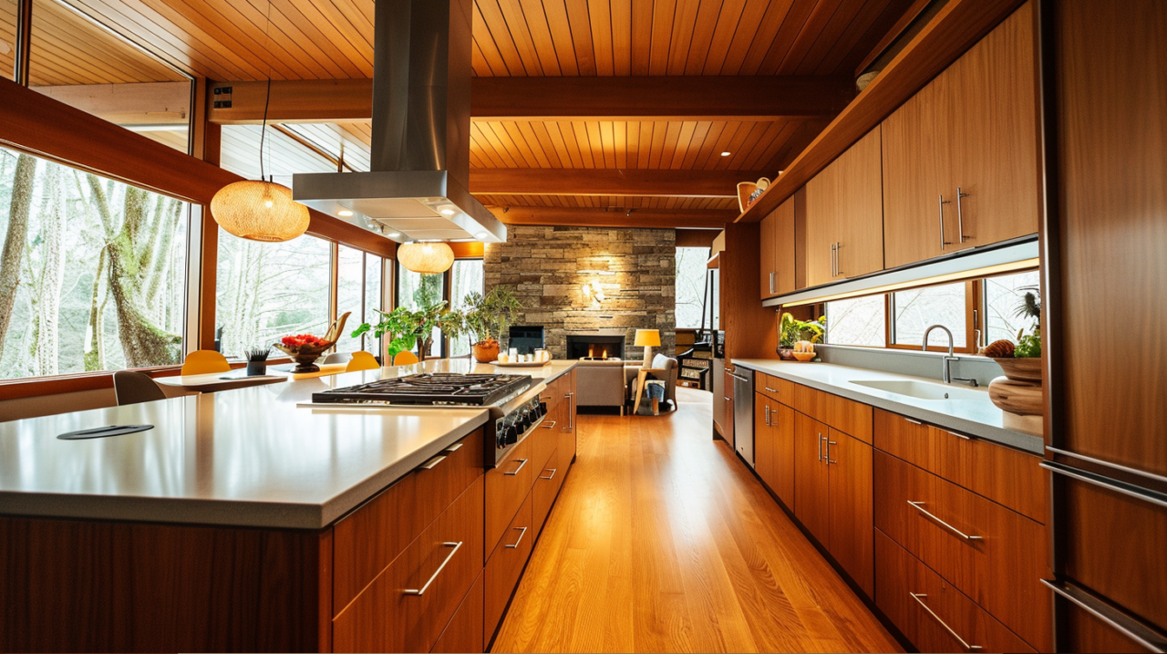 Golden Elegance And Honey Oak Wood Kitchen Cabinets