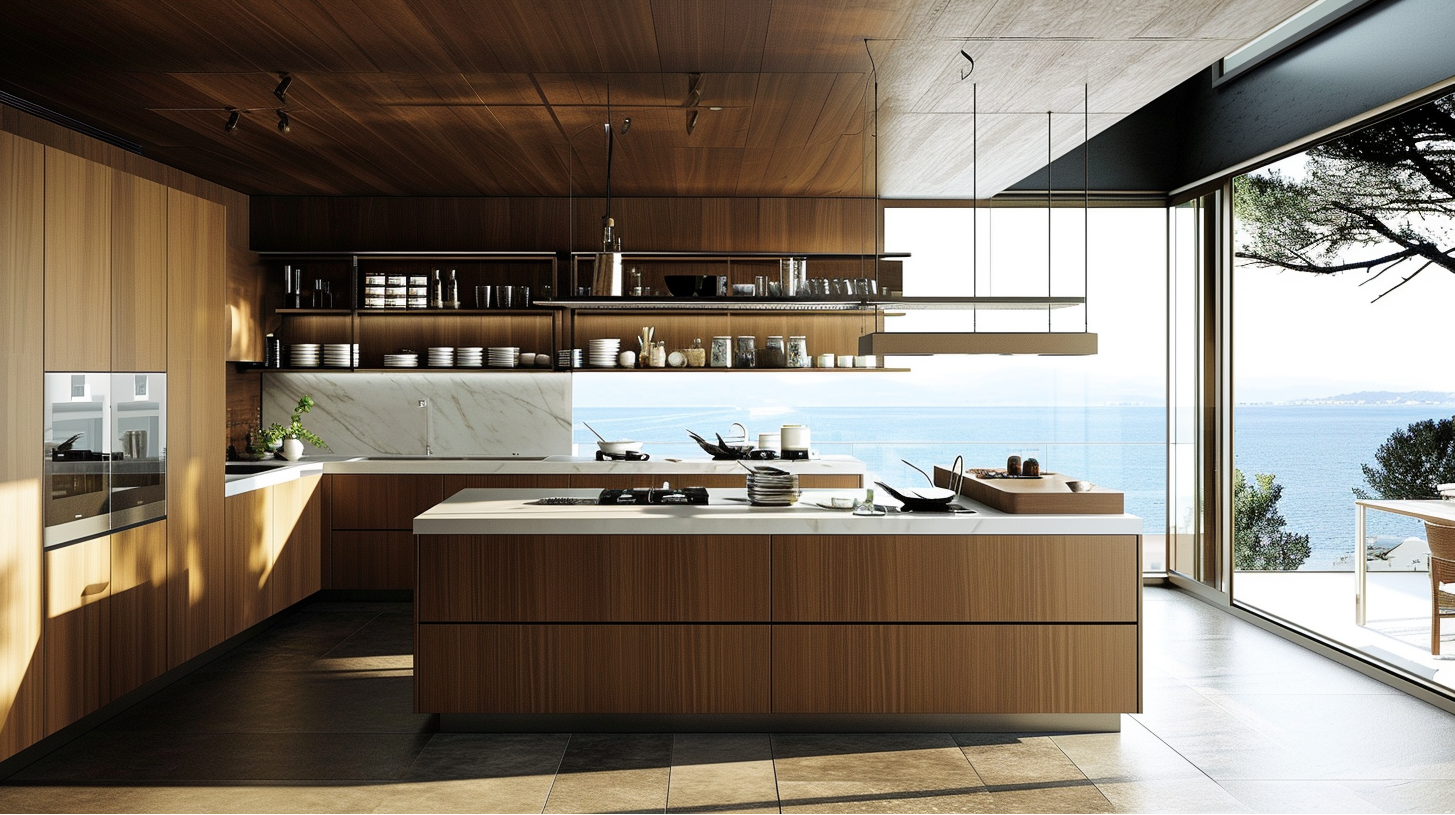 Wood Cabinets In A Sea View Kitchen Wood Cabinets In A Sea View Kitchen