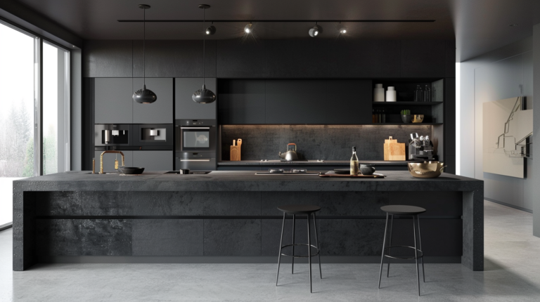 14+ black kitchen cabinets with gray countertop Design ideas