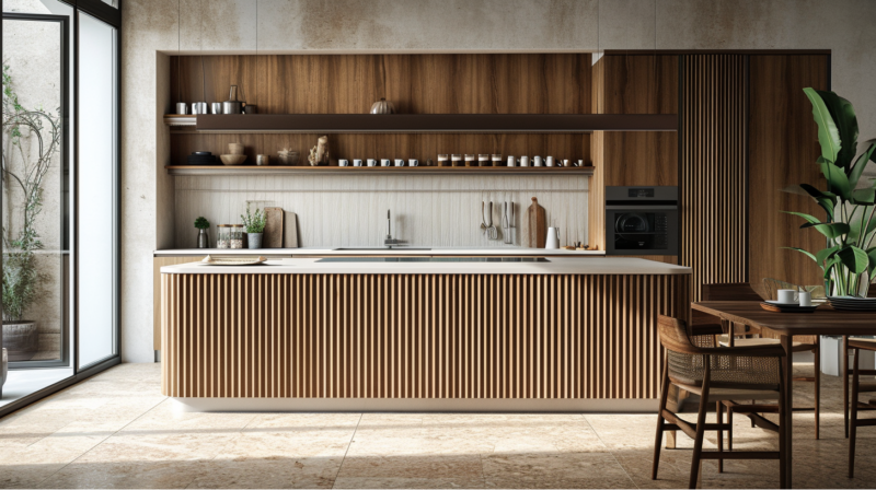 Modern Wood Kitchen Cabinets With Fluted Accents - Parlun