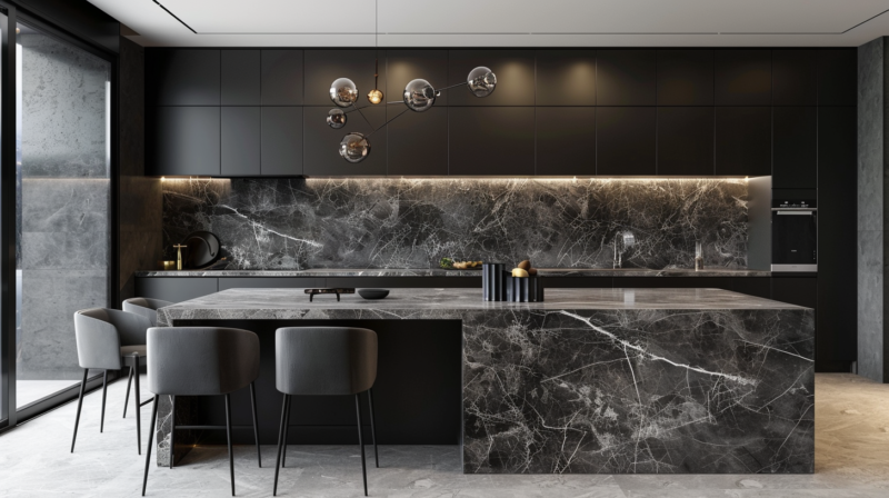 14+ black kitchen cabinets with gray countertop Design ideas