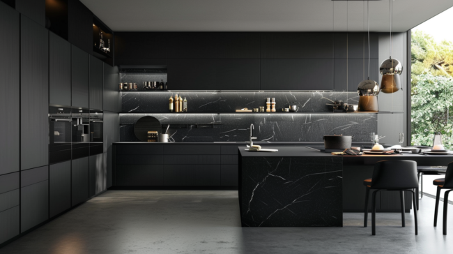 Modern Minimalist Kitchen With Matte Black Cabinets - Parlun