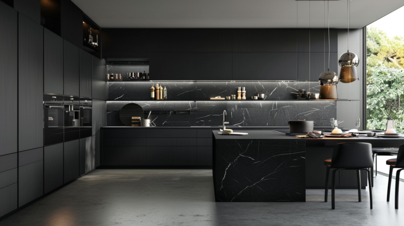 Modern Minimalist Kitchen With Matte Black Cabinets - Parlun