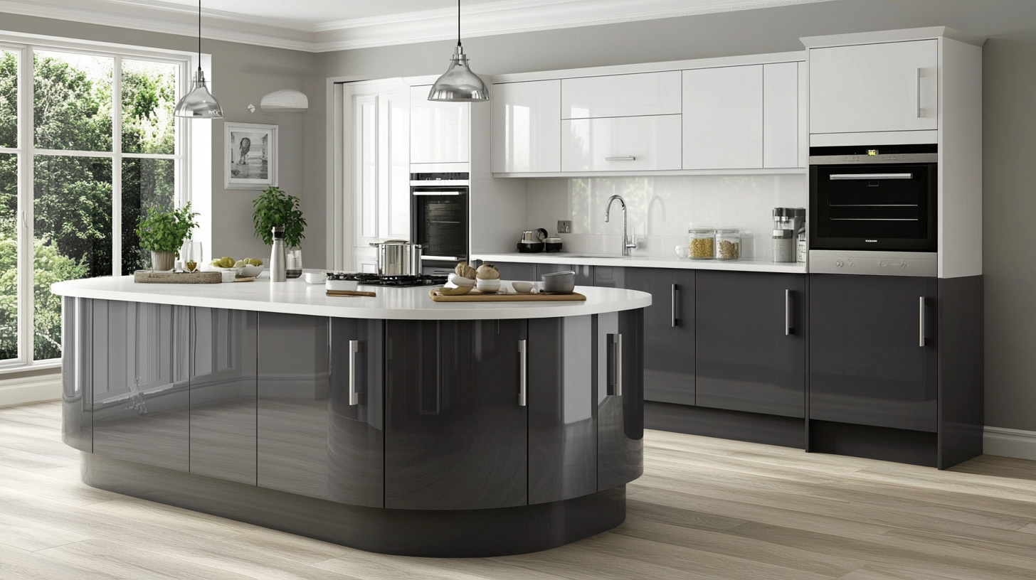 (2025) 50+ Grey and White Kitchen Design Ideas & Tips Grey and White Kitchen Cabinets in Laminate High Gloss Lacquer